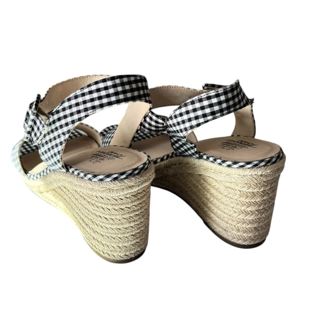 LIFESTRIDE - TANGO - SZ 10 CRISP BLACK & WHITE CHECK ESPADRILLE WEDGE SANDAL‎ S5